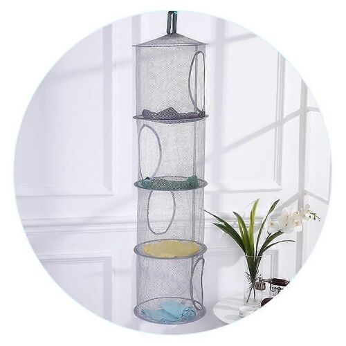 Offfay Filet De Rangement En Maille Suspendue,Rangement Pour Jouets Suspendus,Panier De Rangement Suspendu Pliable À 4 Compartiments,Organisateur Peu Encombrant Pour Jouets Mous Vêtements Sund