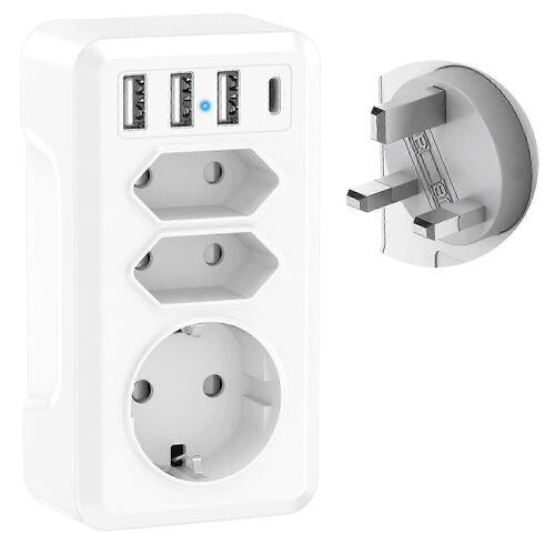 7 in 1 Travel Adapter with 3 USB and USB-C France to UK Adapter UK Plug UK Type G Adapter for Ireland Malaysia England UK Dubai 2025