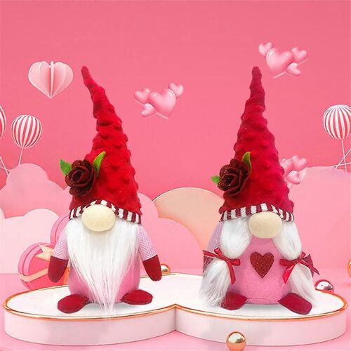 2PCS Saint Valentin Gnome peluche Mr et Mme scandinave pour l'ornement de Table de la Saint-Valentin