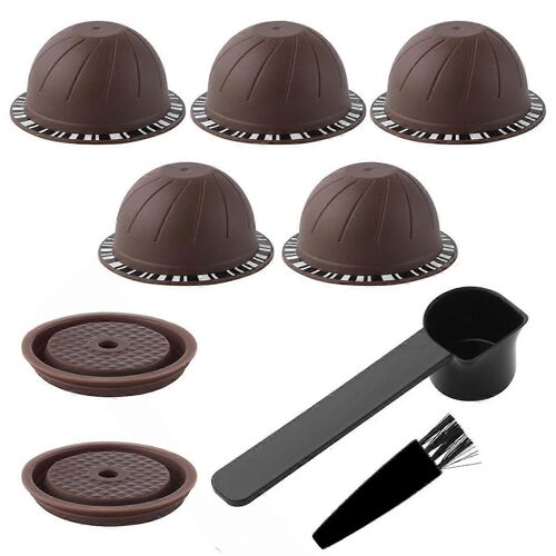 Dosettes Réutilisables Pour Machine, Capsule De Café Rechargeable De 230 Ml Avec 2 Couvercles En Silicone, 1 Cuillère, 1 Pinceau