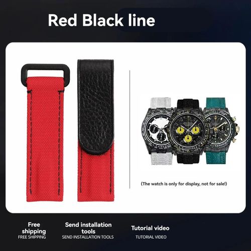 Kafol-Bracelet De Montre Universel En Nylon,20mm,Pour Tudor/Omega/Rolex/Iwc/Tissot Daytona Submariner,Fond En Cuir De Vache,Accessoires,20mm,Red Black