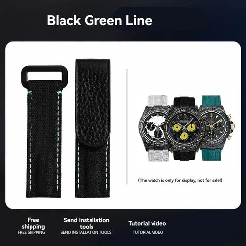 Kafol-Bracelet De Montre Universel En Nylon,20mm,Pour Tudor/Omega/Rolex/Iwc/Tissot Daytona Submariner,Fond En Cuir De Vache,Accessoires,20mm,Black Green