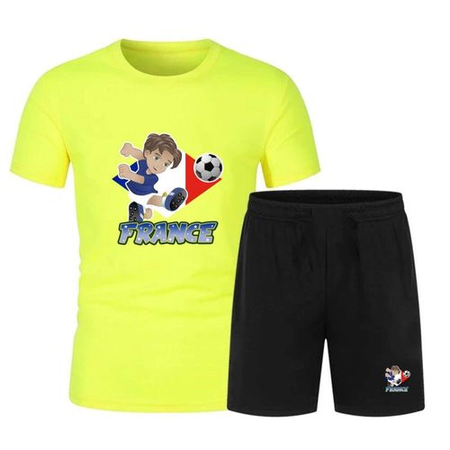 Ensemble De Foot Maillot Et Short D'un Footballeur Enfant Jaune Fluo (Taille 9/11 Ans,Couleur Jaune)