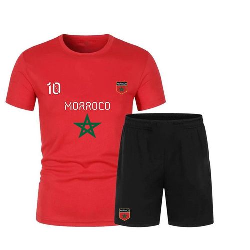 Ensemble De Foot Short Et Maillot Maroc Homme (Taille M,Couleur Rouge)