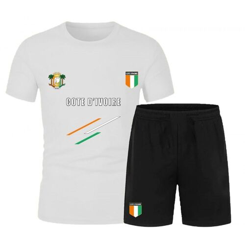 Ensemble De Foot Short Et Maillot Côte Ivoire Blanc Enfant (Taille 12/13 Ans,Couleur Blanc)