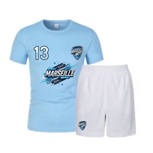 Ensemble Football Homme - Short Et Tee Shirt - Inspiré De Marseille - Bleu Ciel & Blanc (Taille L,Couleur Bleu)