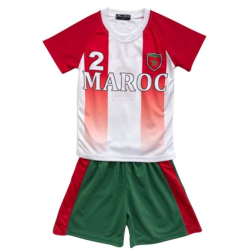 Ensemble Maillot + Short Football Enfant – Version Supporter Maroc - Blanc (Taille 6 Ans,Couleur Blanc)