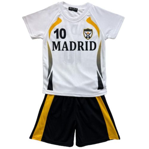 Ensemble De Football Enfant Maillot Et Short - Inspiré De Madrid - Blanc Noir (Taille 10 Ans,Couleur Blanc)