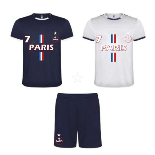 Ensemble Foot Enfant Paris 1 Étoile – 2 Tee-Shirts + 1 Short Inspiré Victoire (Taille 5-6 Ans,Couleur Bleu)