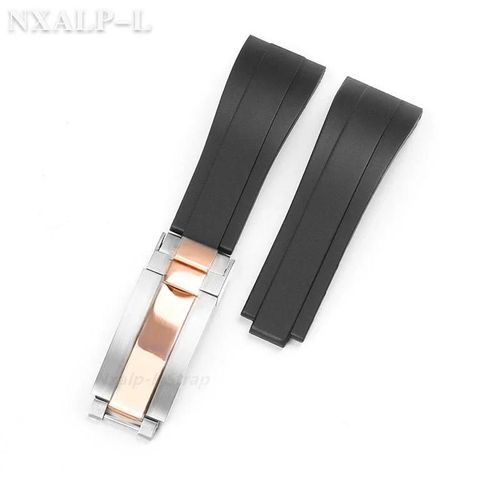 Kafol-Bracelet De Montre En Caoutchouc Et Silicone,20mm,Pour Rolex Daytona Submariner Gmt Yacht-Master,Bracelet De Plongée,Boucle De Réglage Fin 9 × 9mm,No Logo,Black-Svregd