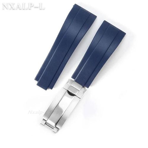 Kafol-Bracelet De Montre En Caoutchouc Et Silicone,20mm,Pour Rolex Daytona Submariner Gmt Yacht-Master,Bracelet De Plongée,Boucle De Réglage Fin 9 × 9mm,No Logo,Blue-Sv