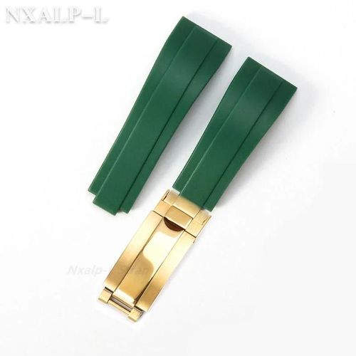 Kafol-Bracelet De Montre En Caoutchouc Et Silicone,20mm,Pour Rolex Daytona Submariner Gmt Yacht-Master,Bracelet De Plongée,Boucle De Réglage Fin 9 × 9mm,No Logo,Green-Gd