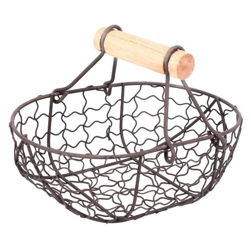 Poignée En Bois Métal Rétro Panier Portable Multi-Fonction Légumes Fruits Oeuf Épicerie Pratique Rangement Panier Organisateur Noir