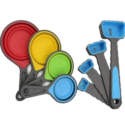 Ensemble De Tasses À Mesurer Et De Cuillères À Mesurer En Silicone Pliables, Cuillères À Mesurer Pour La Cuisson Des Dosis De Cuisson