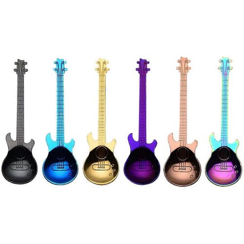 Cuillères À Café Guitare 6-Pack Cuillères Mignonnes Cuillères À Café En Acier Inoxydable En Forme De Guitare (Multicolore)