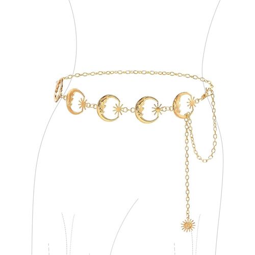 Kalanka-Chaîne De Taille Pour Femme, Ceinture De Chaîne En Métal De Lune Soleil, Ceinture De Chaîne Réglable, Vintage Chaîne De Corps, Pour Robe Jeans
