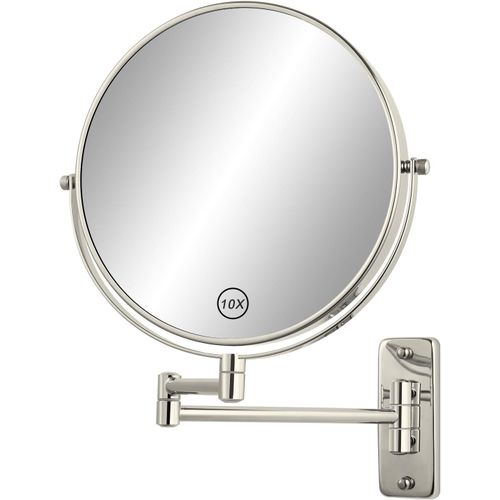 Kalanka-Miroir De Maquillage De 20,3 Cm - Montage Mural - Miroir De Rasage Avec Grossissement 1x/10x - Double Face - Bras Extensible - Rotation À 360° - Nickel Brossé Pour Rasage Et Maquillage Dans L 
