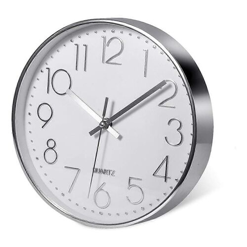 Horloge murale argentée haut de gamme, décoration murale, horloge murale silencieuse moderne pour cuisine de bureau à domicile (25cm