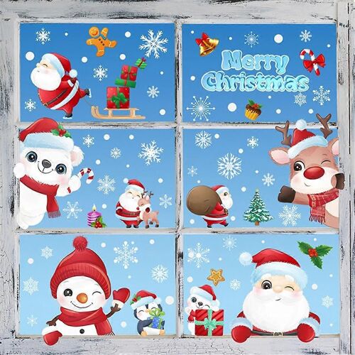 Flocon de neige de Noël fenêtre s'accroche autocollants pour le verre, autocollants de Noël décorations vacances flocon de neige San