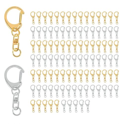 100 pièce D crochet porte-clés matériel avec anneaux de saut, Clips de porte-clés fendus en métal avec chaîne pour l'artisanat