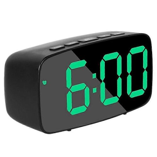 Réveil numérique intelligent de chevet, horloge de bureau USB de voyage LED verte avec 12/24H Date Température Snooze pour chambre à coucher, noir