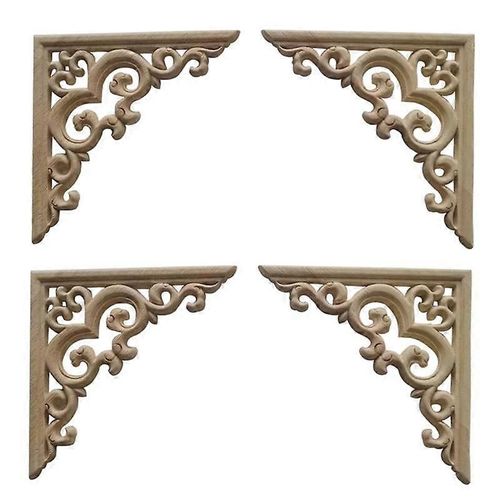 4PCS Moulures En Bois Non Peintes Autocollant Appliques En Bois Européen Pour Meuble Armoire Fleur Sculpture Sur Bois Décorative 10Cm
