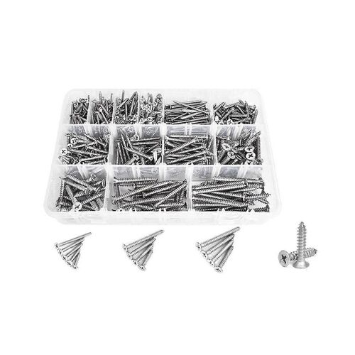 Assortiment de vis à bois 510 pièces - Jeu de vis autotaraudeuses en acier inoxydable, tête plate à réticule