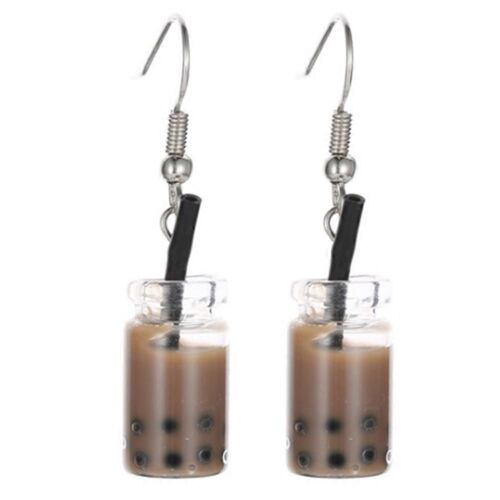 Drôle De Citron Glace Thé Noir Perle Lait Thé Boucles D'oreilles Taiwan Boba Bubble Tea Drôle Boucles D'oreilles Pour