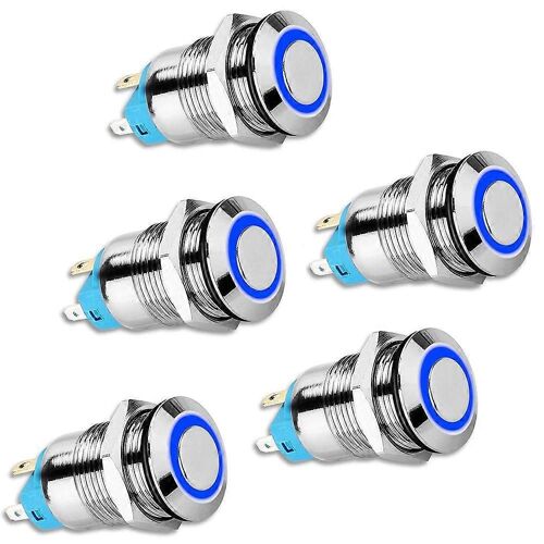 5PCS 12mm Verrouillage Interrupteur À Bouton-Poussoir Capuchon Rond Haut,Interrupteur À Bouton-Poussoir En Métal Étanche avec 12V /
