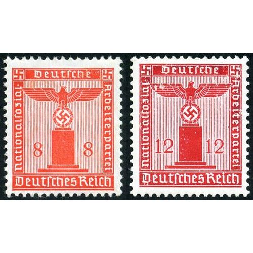 Allemagne, 3ème Reich 1942, Très Beaux Timbres De Service Neufs** Luxe Yvert 121 Et 122, Aigle Et Croix Gammée Sur Socle, 8pf. Orange Et 12pf. Rouge.