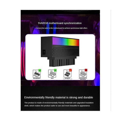 ATX 24 broches vers adaptateur 5V 3 broches ARGB carte mère câble d'alimentation modulaire de montage bricolage accessessor
