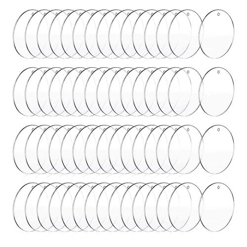 50 Pcs 3 pouces Acrylique Blanks avec trou Transparent Circle Ornement Clair Rond Acrylique Noël Ou