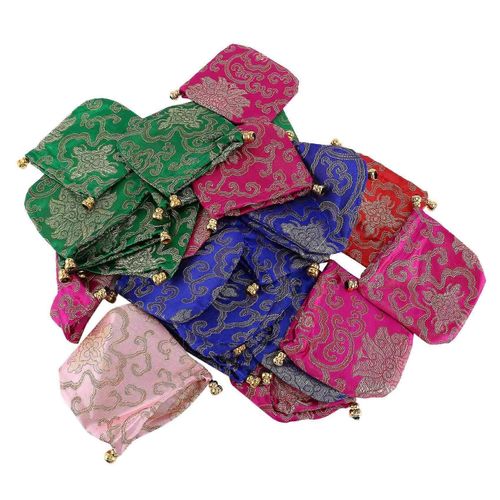 24pcs Soie Brocart Bijoux Pochette Sac,Cordon Porte-Monnaie,Cadeau Sac Valeur Ensemble