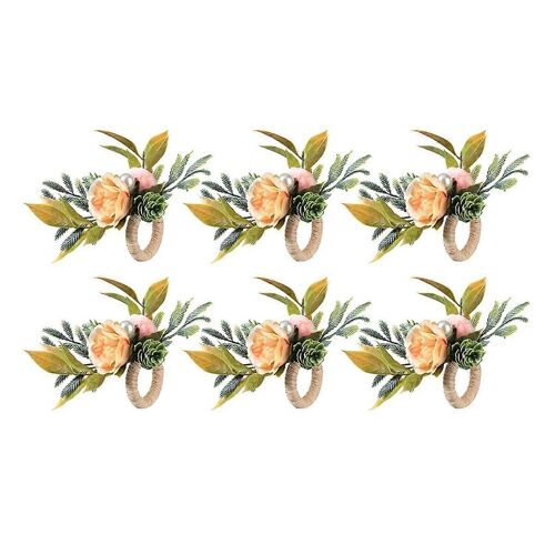 Ronds de serviette, lot de 6 porte-serviettes fleur avec perles Tables à dîner anneaux pour mariage, fête, Chr