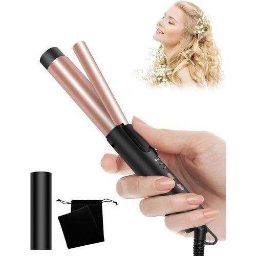 Mini Fer A Boucler Cheveux Court-Boucleur A Cheveux 25 Mm,Fer A Friser Boucler De Voyage 160°C-200°C Avec Gant Et Sac De Rangement,Mini Boucleur Cheveux Court Et Mi-Long,Double Tension (Noir)