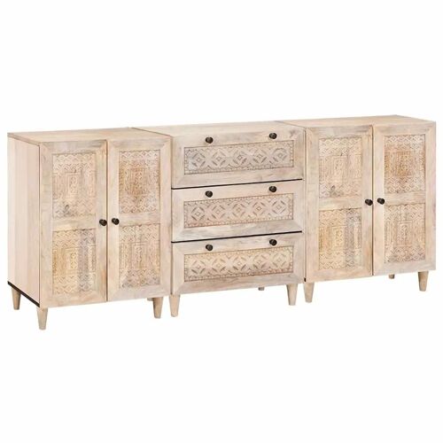 Vidaxl Buffet 3 Pcs Blanc 60 X 33 X 75 Cm Bois De Manguier Massif