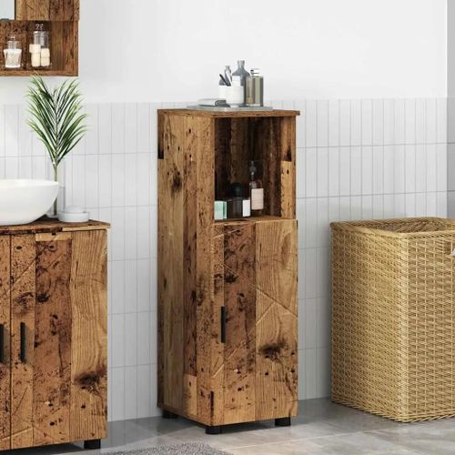 Vidaxl Cabinet De Salle De Bain Avec Porte Bois Ancien 30 X 35 X 95 Cm