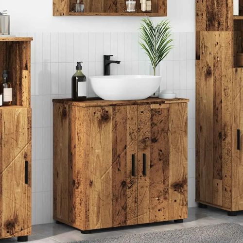 Vidaxl Cabinet De Salle De Bain Avec Porte Bois Ancien 61 X 35 X 64 Cm