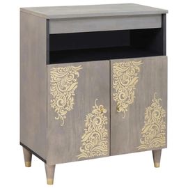 Vidaxl Buffet Gris Et Or 60 X 33.5 X 75 Cm Bois De Manguier Massif
