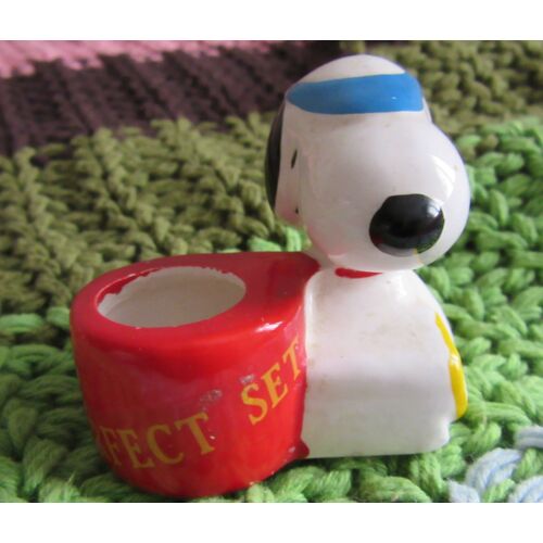 Figurine Vintage Snoopy Tennis En Platre Avec Petit Pot Perfect Set