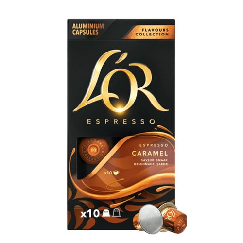 Boîte lot de 10 capsules de café l'or arome saveur parfum caramel pour machine à café cafetière Nespresso (dosettes aluminium)