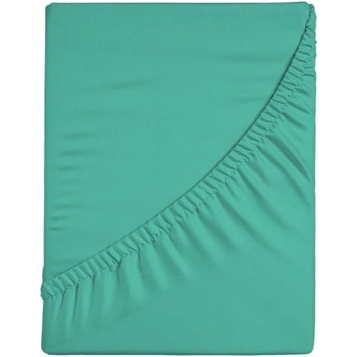 Tianyi-Zer0bed, Drap Housse Simple Couleur Unie 100% Coton, Angle Maxi 30 Cm, 1 Place, Vert Eau, 90 X 200 Cm