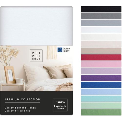 Tianyi-Velvethome Premium Drap Housse 160 X 200 Coton 100% Doux 165gsm Made In Eu Housse De Matelas 160 X 200 Avec Bande Élastique Qualité Upérieure Drap Housse Jersey Belles Couleurs Blanc