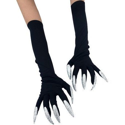 Gants à griffes de chat avec ongles longs et manches noires pour costume d'Halloween