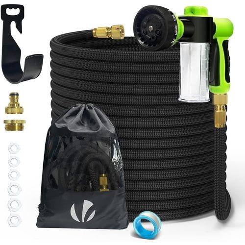 Tuyau d'Arrosage Extensible 30m Renforcé Adaptable 1/2" et 3/4" 10 Modes de Pulvérisation Flexible et Anti-Fuite Raccord et Sac de Rangement Fournis Noir