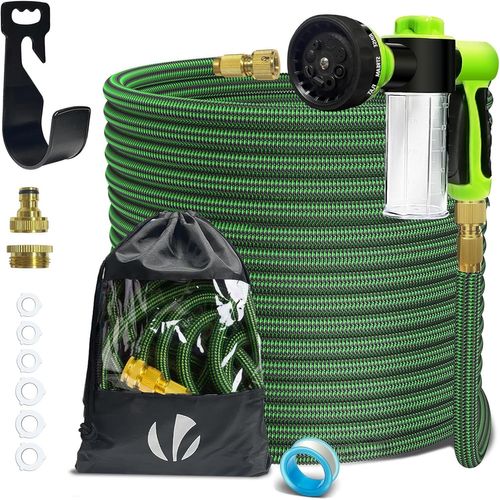 Tuyau d'Arrosage Extensible 30m Renforcé Adaptable 1/2" et 3/4" 10 Modes de Pulvérisation Flexible et Anti-Fuite Raccord et Sac de Rangement Fournis Noir