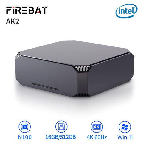 Mini PC FIREBAT AK2, Intel N100 4 coeurs - 3,4 GHz max - Ram 16 Go - SSD 512 Go, 2 ports HDMI 2.0, écran double 4K 60 Hz, Wi-Fi 5, Bluetooth 4.2