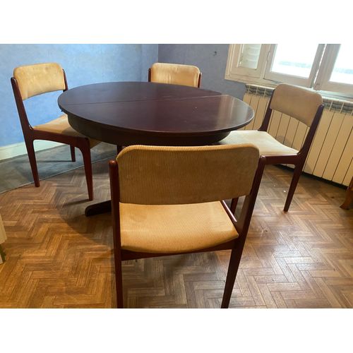 Table Ronde Vintage En Acajou Avec 4 Chaises