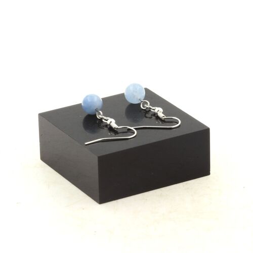 Boucles D'oreilles 1 Perle Calcédoine Bleu 8 Mm En Acier Inoxydable. Fabriqué En France.