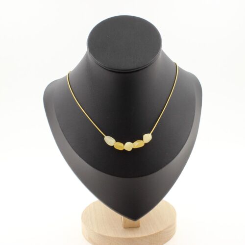 Collier 5 Perles Calcite Jaune Du Royaume-Uni. Chaine En Acier Doré Collier Femmes, Hommes. Taille Personnalisable.
